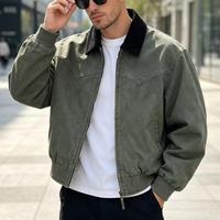 Blouson bomber homme en coton kaki à col rabattu, veste personnalisée