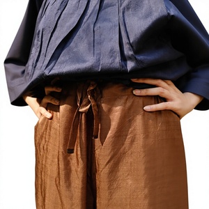 Pantalon large en satin de soie de mûrier pour femme, taille XL, taille haute, cordon de serrage, respirant, doux, coloré, délavé, élastique - Product Image 1