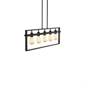 Lámpara Colgante Industrial de Hierro con 5 Luces, E27 LED, Negra, Cuadrada, Decoración para el Hogar, Altura Ajustable - Product Image 1