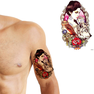 Medio brazo impermeable para <span class=keywords><strong>hombre</strong></span>, <span class=keywords><strong>manga</strong></span> de <span class=keywords><strong>tatuaje</strong></span> de transferencia de agua temporal, diseños coloridos de Calavera, pegatinas de <span class=keywords><strong>tatuaje</strong></span> al por mayor - Product Image 6