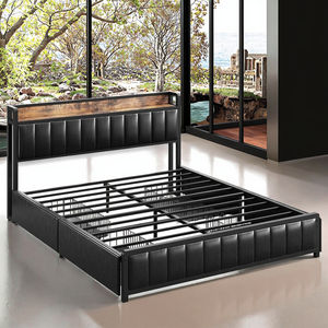 Металлический Каркас кровати с зарядной станцией размера «Queen/King <span class=keywords><strong>Size</strong></span>» с изголовьем для хранения и выдвижными ящиками постельных принадлежностей для отелей - Product Image 3