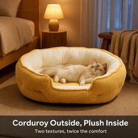 Coussin pour animaux de compagnie en velours côtelé rond pour chat et chien, épais, chaud, lavable, avec housse amovible, respirant, toutes saisons