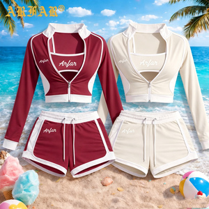 Set Tuta Sportiva Y2K per Donne con LOGO Personalizzato, Abbigliamento Attivo Femminile, Set Yoga con Giacca Full Zip e Pantaloncini, Completo Fitness 3 Pezzi per Donne - Product Image 1