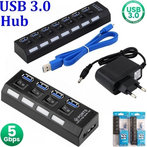 ฮับ USB 3.0 ความเร็วสูง 7 พอร์ต ฮับ USB 3.0 2.0 4 พอร์ต พร้อมไฟ LED สวิตช์เปิด/ปิด + อะแดปเตอร์ไฟฟ้า EU US สำหรับพีซีและแล็ปท็อป - Product Image 3