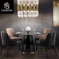 Nuevo diseño de gama alta redonda de cristal negro mesa de banquete de madera de lujo mesa de comedor