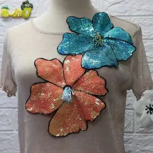 ZSY Handmade flower patches glass/resin crystal rhinestones clothing applique beaded sequins flowers