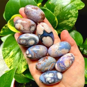 Piedra de Ágata Azul Flor de Palma al por Mayor, Cristal Curativo Natural Pulido de Forma Ovalada para Decoración del Hogar Única y Regalos Navideños - Product Image 4