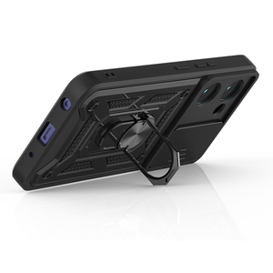 Protection d'objectif de caméra coulissante deux en un combo étui de téléphone portable résistant à l'usure avec béquille pour <span class=keywords><strong>vivo</strong></span> Y03 4g couverture arrière rigide - Product Image 4