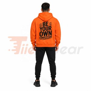 Sweat à capuche zippé orange pour homme, coupe classique, en molleton décontracté, personnalisable avec votre logo – Nouveaux sweats à capuche zippés pour homme - Product Image 4
