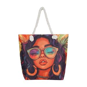 新款批发女式夏季时尚艺术沙滩包轻质厚表带印花牛津材料手提袋 - Product Image 6