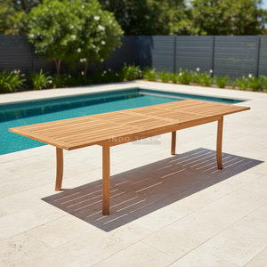 Tables d'extérieur en teck vieilli de haute qualité, design simple et moderne, qualité éprouvée, durables, robustes et imperméables - Product Image 6