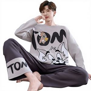 <span class=keywords><strong>Pyjama</strong></span> pour <span class=keywords><strong>homme</strong></span>, printemps/automne, manches longues, pur coton, dessin animé, confortable, ensemble de vêtements de maison pour adolescents, collégiens - Product Image 1