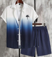 Ensemble 2 pièces pour homme, chemise à manches courtes et short dégradé, tenue décontractée d'été, survêtement de plage, streetwear