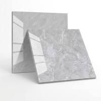 Carrelage de sol en porcelaine émaillée polie effet marbre gris 600x600mm, finition brillante gris argenté, effet pierre, pour salon, hôtel, projet OEM
