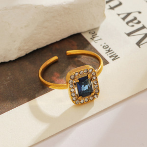 <b>Open</b> <b>Ring</b> Gold Plated Square Blue Zircon Pave Setting Geometric Unisex Jewelry Gift - Product Image 1