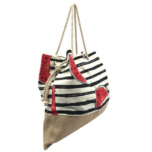 Fábrica de Stock a granel buen precio personalizado verano grande de yute de algodón de las <span class=keywords><strong>mujeres</strong></span> Bolso Tote de playa - Product Image 2