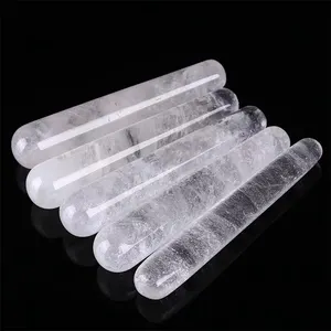 Bâton masseur en pierre Yoni, pierre naturelle en Quartz transparent, cristal blanc, dispositif de détente, pierre GuaSha, ornement artisanal, 1 pièce