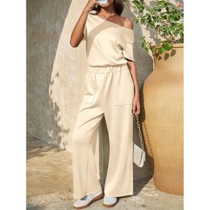 Combinaison d'été décontractée Fisoew pour femme, à épaules dénudées, taille haute, tricotée, une pièce, respirante, tenue quotidienne - Product Image 5