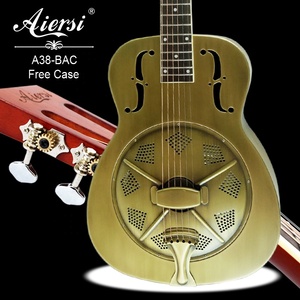China Aiersi Style O Gloss Brass Metal Body Vintage Single Cone Biscuit Bridge Acoustic Resonator Guitar Blues <b>String</b> <b>Instrument</b> - Product Image 2