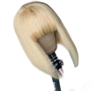 Perruque courte et droite pour femmes, couleur <span class=keywords><strong>blond</strong></span> clair, synthétique, fabriquée à la machine, possibilité de personnalisation - Product Image 5