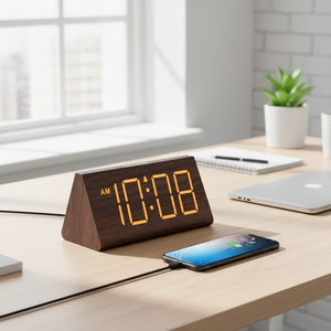 Reloj <span class=keywords><strong>Despertador</strong></span> Digital de Madera con Acabado Ajustable en Veta de Madera, Decoración de Mesa para la Esfera del Reloj - Product Image 6