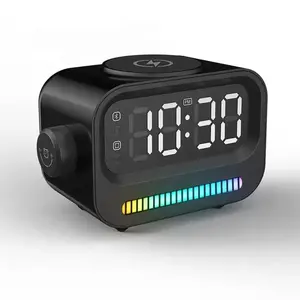 Wireless Blu tooth Speaker LED Display Cartoon Design With 15W Wireless Charger 3.5MM Stereo Bass Sound Mini Alarm Clock