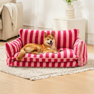Eco Friendly Striped Dog <b>Sofa</b> Bed Soft Lambswool Plush Cushion Double Layer Support Washable Removable Cover for Small Medium La - Product Image 2