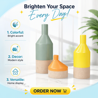 Set Vas Keramik Dua Warna 6 Buah Blok Warna Kuning Oranye Hijau Biru Matte Vas Bunga Dekoratif untuk Rumah Kantor Meja Hadiah