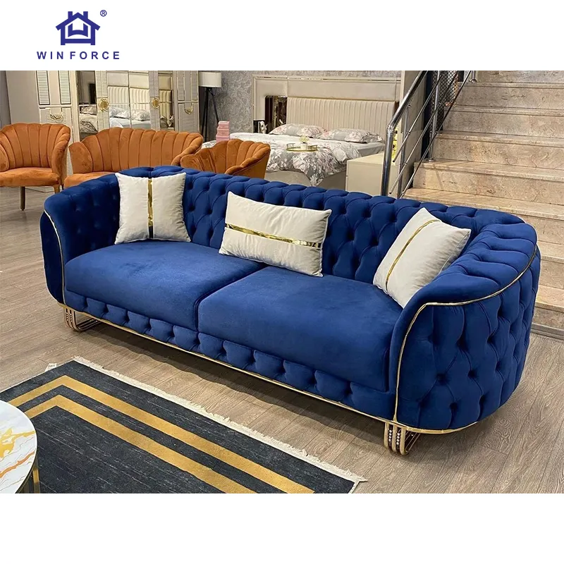 Winforce nordisches Design modern blau Hochzeit samt Stoff Couch Wohnzimmer Möbel 2 Wolken Sofa-Set