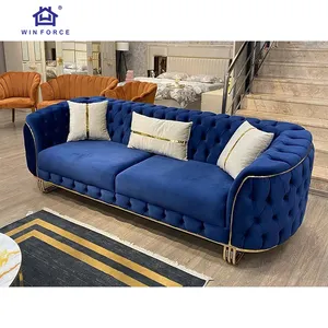 Winforce diseño nórdico moderno azul boda terciopelo tela sofá sala de estar muebles 2 nube sofá conjunto