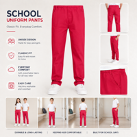 Pantalon de travail/uniforme scolaire en coton antibactérien à taille élastique et boutonnée, coupe droite, ourlet classique, avec logo brodé personnalisé