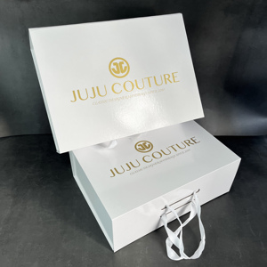 Custom Luxury jewelry <b>Boxes</b> with Gold Logo Satin Handle & Beauty skin Care <b>Packing</b> Box White Foldable Magnetic Box for Gift - Product Image 1