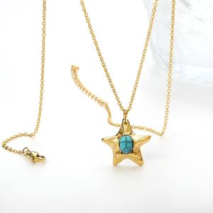 Collar de Cadena de Acero Inoxidable Chapado en Oro de 18K al por Mayor, Estilo Oceánico, con Colgante de Perla, Concha y Estrella de Mar - Product Image 5