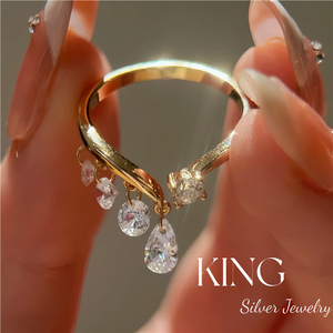 King Silver Jewelry Tassel <b>Ring</b> S925 Sterling Silver Gold Plated <b>Crystal</b> Rhinestone Cocktail <b>Ring</b> Women's Everyday Wear - Product Image 5