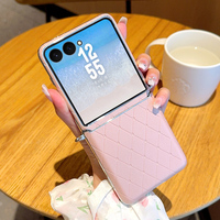 Funda Plegable para Teléfono con Diseño de Cuadrícula de Rombo, de Cuero, con Brazalete de Perlas, Marco Dorado Electrochapado, Resistente a Impactos