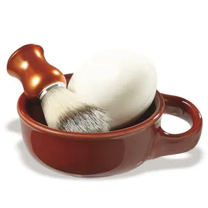 Keramik Merah Hitam Lebih Mudah untuk Menyabuni Sikat Cukur Mengkilap Mangkuk Porselen Busa Mangkuk Sabun Cukur dengan Pegangan