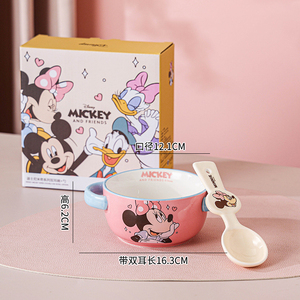 Tazón <span class=keywords><strong>de</strong></span> Sopa <span class=keywords><strong>de</strong></span> Fideos <span class=keywords><strong>de</strong></span> Cerámica Ecológica Pulida con Diseño <span class=keywords><strong>de</strong></span> <span class=keywords><strong>Mickey</strong></span> <span class=keywords><strong>Mouse</strong></span>, Gran Capacidad, Doble Asa y Cuchara - Product Image 4