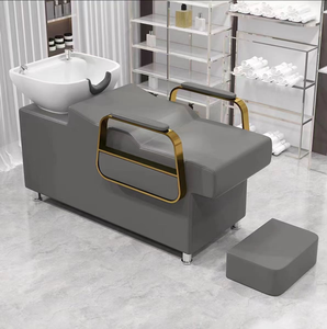 High-end hair washing <b>bed</b> for hair salons ceramic basin with semi-reclining water jet function stainless steel handrails beauty - Product Image 2