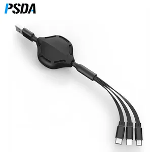 PSDA 3in 1 mikro USB C tipi streç kablo şarj cihazı üzerinde Xiaomi Huawei USBC mikro USB hızlı şarj cep telefonu C