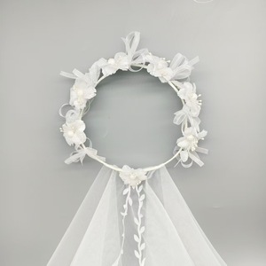 Voile de mariée fait main en rotin double couche pour femme et fille, accessoire de cheveux princesse en maille, bandeau châle - Product Image 3
