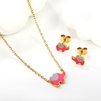 Ensembles Bijoux pour Enfants Personnalisés, Collier et Boucles d'Oreilles Plaqué Or, Éléphant Bébé Émail Coloré Mignon, Acier Inoxydable