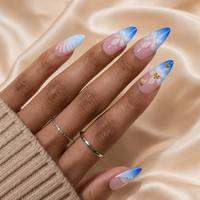 Vente en gros de faux ongles en amande personnalisés avec étiquette privée, designs variés, marbrés floraux, dorés brillants