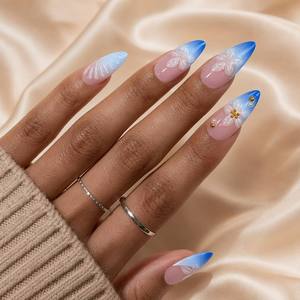 Vente en gros de <span class=keywords><strong>faux</strong></span> ongles en amande personnalisés avec étiquette privée, designs variés, marbrés floraux, dorés brillants - Product Image 3