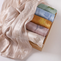 Écharpe longue en polyester brodé lisse, motif feuille d'été de Hangzhou, protection solaire musulmane, 175 cm, foulard de mariage