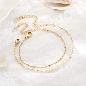 Bracelet superposé réglable en <span class=keywords><strong>or</strong></span> rempli 14 carats, chaîne ovale mignonne, barre de perles, bracelets en <span class=keywords><strong>or</strong></span> pour femmes - Product Image 5