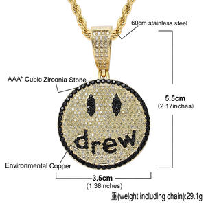 Collier de haute qualité, style Justin Bieber, hip-hop, collier Drew avec visage souriant, collier de couple, cadeau - Product Image 2