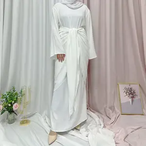 2 Piece Under Abaya Dress Soft Crepe Tie Waist Wrap Dress Icing Silk Inner Abaya Dress