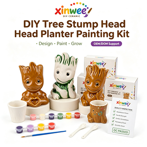Kit de peinture DIY en céramique pour pot de fleurs en forme d'homme-arbre, peignez votre propre personnage, pot de fleurs, artisanat, coffret cadeau pour enfants - Product Image 1