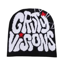Gorros de punto jacquard personalizados al por mayor con logo de doble cara, gorros de invierno de acrílico estilo hip hop con diseño de telaraña, gorros con lazos de personajes de frutas.