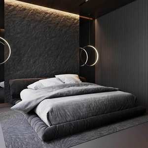 Cama tatami japonesa de tela, suelo italiano con mesita de noche, cama baja, muebles modernos de lujo, cama doble para dormitorio - Product Image 4